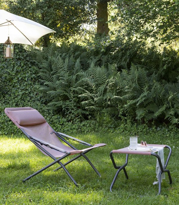Lafuma Transabed Batyline foldable deck chair with UV-resistant Batyline mesh, ideal for poolside or terrace use in the UAE