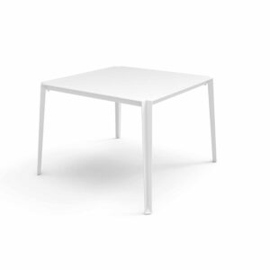 Inspiration Square Dining Table in charcoal and white aluminum, 100×100 cm, built for compact UAE patios, rooftops, and balconies, seating 4 comfortably.