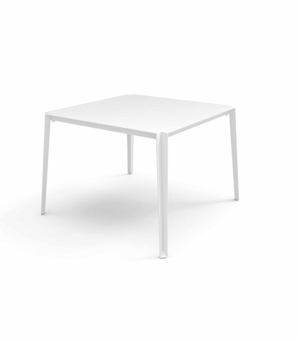 Inspiration Square Dining Table in charcoal and white aluminum, 100×100 cm, built for compact UAE patios, rooftops, and balconies, seating 4 comfortably.