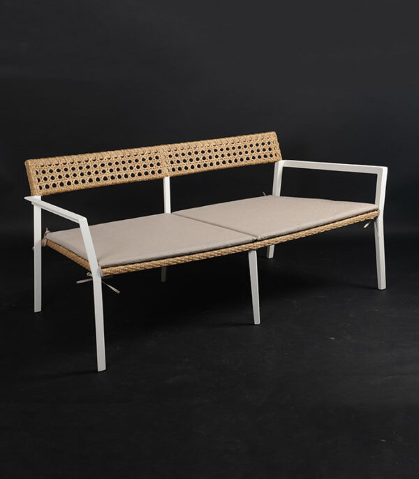 Inspiration Sofa – modern white outdoor furniture with woven detailing for pergolas, rooftops, and garden lounges in UAE homes