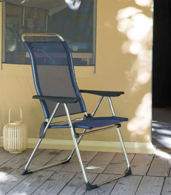 Alu Cham Batyline luxury folding armchair with UV-resistant Batyline fabric, 5 reclining positions, and ergonomic back support for UAE outdoor furniture lovers