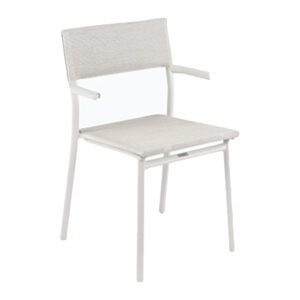 ORON FAUTEUIL Batyline by LAFUMA MOBILIER – stackable French outdoor armchair with aluminum frame and Batyline DUO mesh in Obsidian finish, ideal for UAE terraces and indoor-outdoor spaces