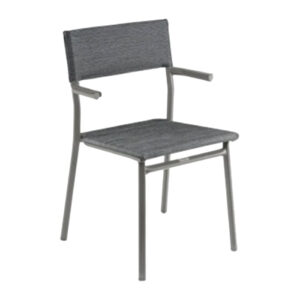 ORON FAUTEUIL Batyline by LAFUMA MOBILIER – stackable French outdoor armchair with aluminum frame and Batyline DUO mesh in Obsidian finish, ideal for UAE terraces and indoor-outdoor spaces
