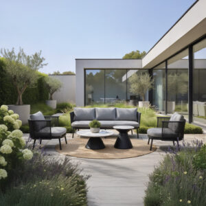 Cordelia Living Set luxury outdoor furniture with rope design, aluminum frame and white stone tabletop for elegant UAE outdoor living
