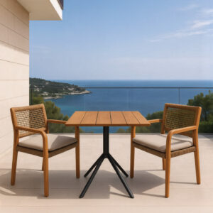 Arioso Dining Table teak outdoor patio furniture in Dubai UAE with aluminum frame for luxury garden and terrace dining